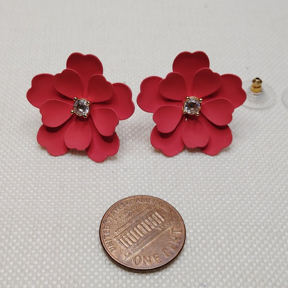 J.Crew Red Matte Enamel Flower Stud Earrings